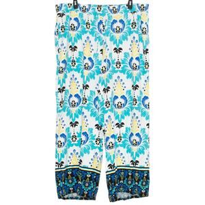 Ashley Stewart Womens Pants Linen Blend Wide Leg Beachy Pull On White Size 26 FH